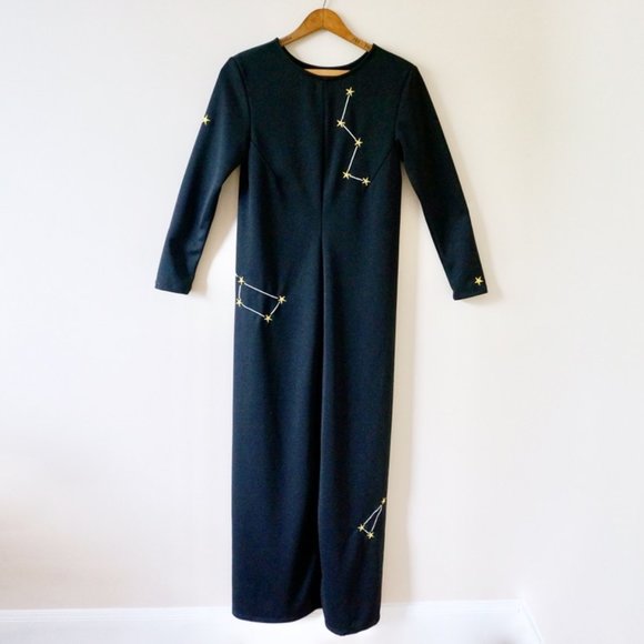 NEW Samantha Pleet Black Long Sleeve Star Constellation Embroidered Maxi Dress - Picture 2 of 10